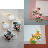 Daisy Flower Square Pendant Succulent Hexagon Beige Polymer Clay