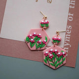 Daisy Flower Square Pendant Succulent Hexagon Beige Polymer Clay