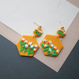 Daisy Flower Square Pendant Succulent Hexagon Beige Polymer Clay