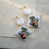 Daisy Flower Square Pendant Succulent Hexagon Beige Polymer Clay