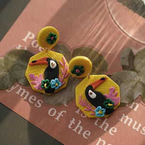 Tropical Vacation Toucan Parrot Clay Earrings Set