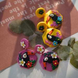 Tropical Vacation Toucan Parrot Clay Earrings Set