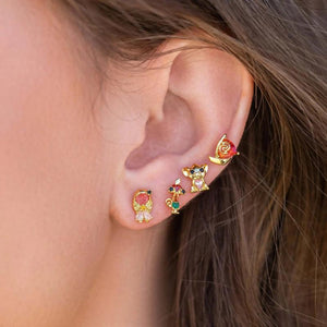 Copper Zircon Small Animals Boat Stud Earrings Set for Women