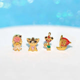 Copper Zircon Small Animals Boat Stud Earrings Set for Women
