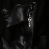 Simulated Pearl CZ Bridal Long Earrings Party Jewelry