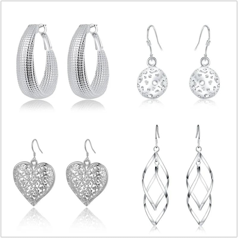 925 Sterling Silver Charms Earrings Women Wedding Jewelry Set