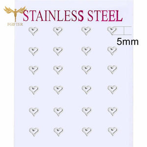 Hollow Heart Earrings Set Stainless Steel Jewelry Silver
