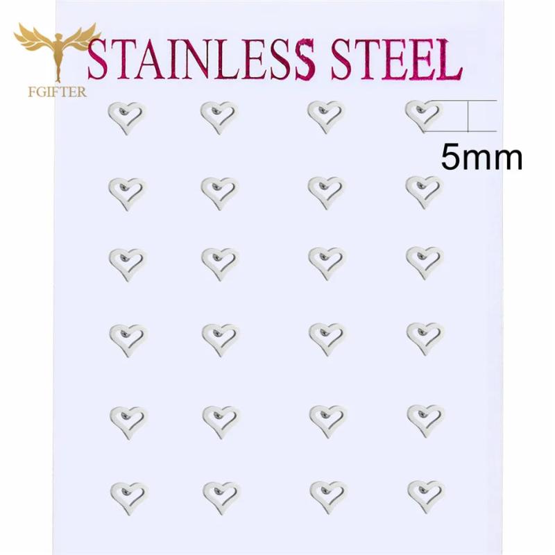 Hollow Heart Earrings Set Stainless Steel Jewelry Silver