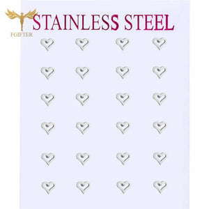 Hollow Heart Earrings Set Stainless Steel Jewelry Silver