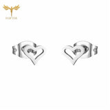 Hollow Heart Earrings Set Stainless Steel Jewelry Silver