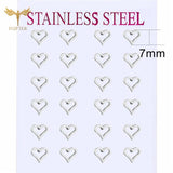 Hollow Heart Earrings Set Stainless Steel Jewelry Silver