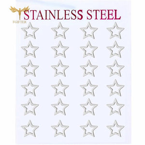 12 Pairs Hollow Star Stainless Steel Stud Earrings Set