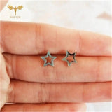 12 Pairs Hollow Star Stainless Steel Stud Earrings Set