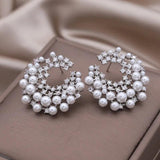 Delicate Copper Set Zircon Pearl Moon Earrings