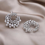 Delicate Copper Set Zircon Pearl Moon Earrings