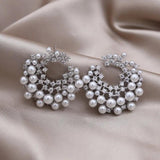 Delicate Copper Set Zircon Pearl Moon Earrings