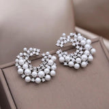 Delicate Copper Set Zircon Pearl Moon Earrings