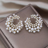 Delicate Copper Set Zircon Pearl Moon Earrings