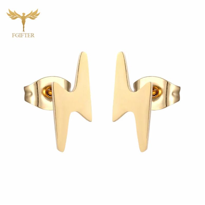 Lightning Style Stainless Steel Stud Earrings Set