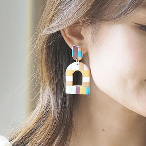 Vintage Unique Pop Art Metal Brass Top Polymer Clay Earrings Studs Sets