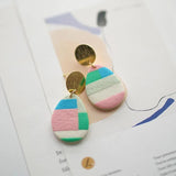 Vintage Unique Pop Art Metal Brass Top Polymer Clay Earrings Studs Sets