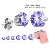 6Pairs Stainless Steel CZ Stud Earrings Set 3-8mm