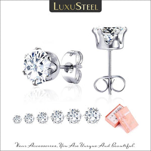 6Pairs Stainless Steel CZ Stud Earrings Set 3-8mm