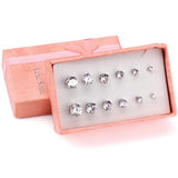 6Pairs Stainless Steel CZ Stud Earrings Set 3-8mm