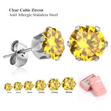 6Pairs Stainless Steel CZ Stud Earrings Set 3-8mm