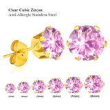6Pairs Stainless Steel CZ Stud Earrings Set 3-8mm