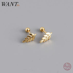 925 Silver Leaf Stud Earrings for Baby Women Statement Jewelry