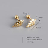 925 Silver Leaf Stud Earrings for Baby Women Statement Jewelry