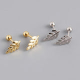 925 Silver Leaf Stud Earrings for Baby Women Statement Jewelry