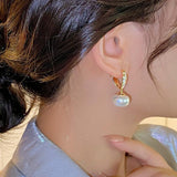 14K Plated Letter V Love Zircon Pearl Pendant Earrings Women's Party Accessories