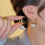14K Plated Letter V Love Zircon Pearl Pendant Earrings Women's Party Accessories
