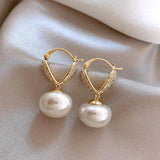 14K Plated Letter V Love Zircon Pearl Pendant Earrings Women's Party Accessories