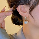 14K Plated Letter V Love Zircon Pearl Pendant Earrings Women's Party Accessories