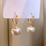 14K Plated Letter V Love Zircon Pearl Pendant Earrings Women's Party Accessories