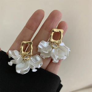 Flower Pendant Earrings 14K Plated Zircon Shell Acrylic