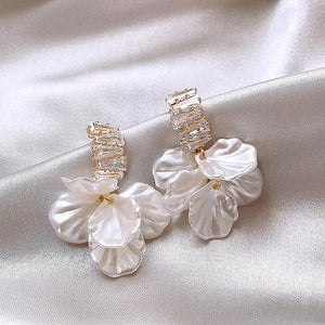Flower Pendant Earrings 14K Plated Zircon Shell Acrylic