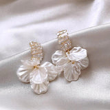 Flower Pendant Earrings 14K Plated Zircon Shell Acrylic