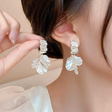 Flower Pendant Earrings 14K Plated Zircon Shell Acrylic