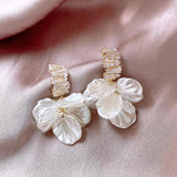 Flower Pendant Earrings 14K Plated Zircon Shell Acrylic