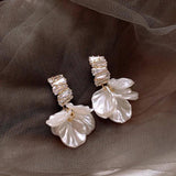 Flower Pendant Earrings 14K Plated Zircon Shell Acrylic