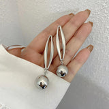 Metallic Ball Pendant Drop Earrings Silver Gift for Women