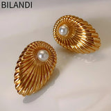 Bilandi Jewelry 925 Silver Stud Earrings with Simulated Pearl