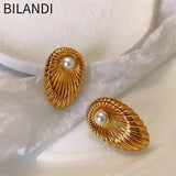 Bilandi Jewelry 925 Silver Stud Earrings with Simulated Pearl