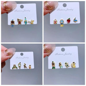 4pcs Sweet Princess Stud Earrings Girls Cubic Zircon Gift Jewelry