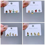 4pcs Sweet Princess Stud Earrings Girls Cubic Zircon Gift Jewelry