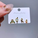 4pcs Sweet Princess Stud Earrings Girls Cubic Zircon Gift Jewelry